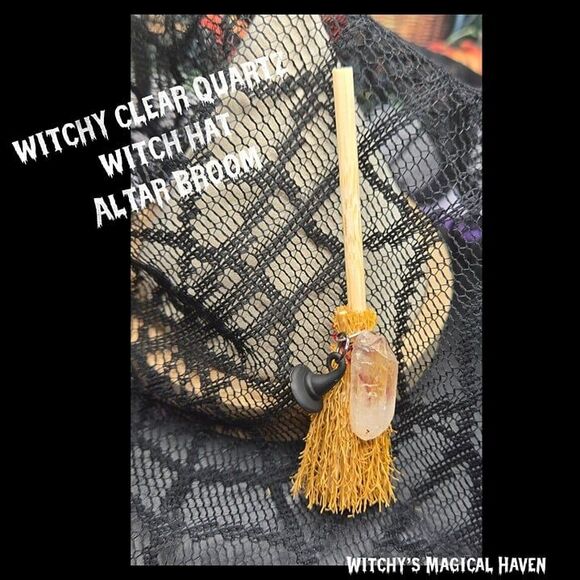 Clear Quartz Point Crystal Charm Alar Broom Set - Picture 6 of 6